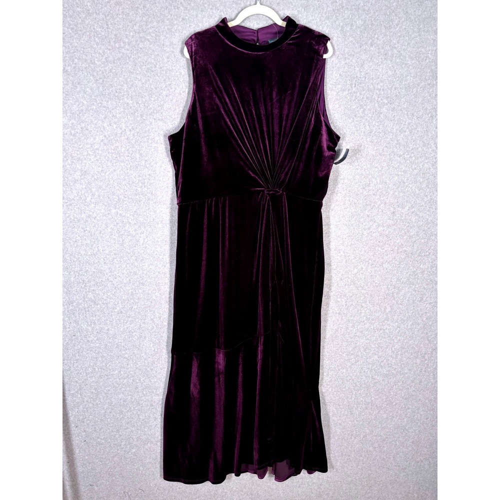 NEW Purple Velvet Asymmetric Ruched Midi Dress 26/28 Twist Knot Wrap Whimsigoth
